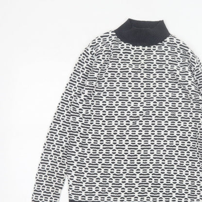 F&F Women’s Black White Geometric Roll Neck Knit Jumper UK 14