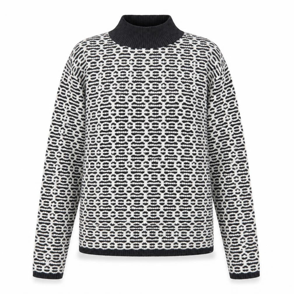F&F Women’s Black White Geometric Roll Neck Knit Jumper UK 14