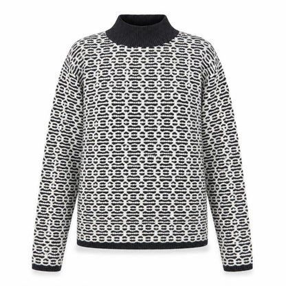 F&F Women’s Black White Geometric Roll Neck Knit Jumper UK 14