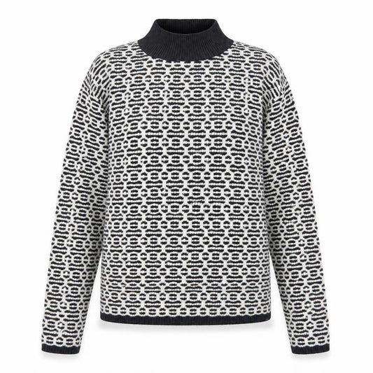 F&F Women’s Black White Geometric Roll Neck Knit Jumper UK 14