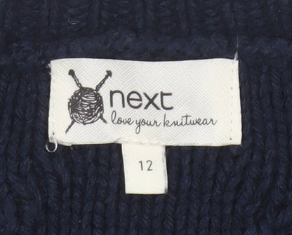 Next Women’s Navy Blue UK 12 Cable Knit Crew Neck Jumper Side Zips
