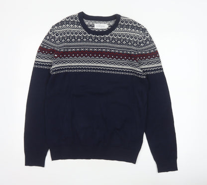 Pier One Men's Blue M Fair Isle Crew Neck Knit Pullover Jumper