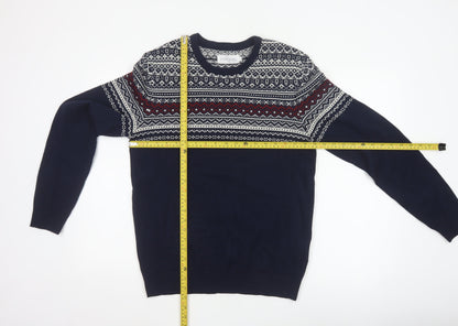 Pier One Men's Blue M Fair Isle Crew Neck Knit Pullover Jumper