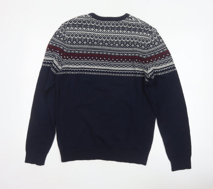 Pier One Men's Blue M Fair Isle Crew Neck Knit Pullover Jumper