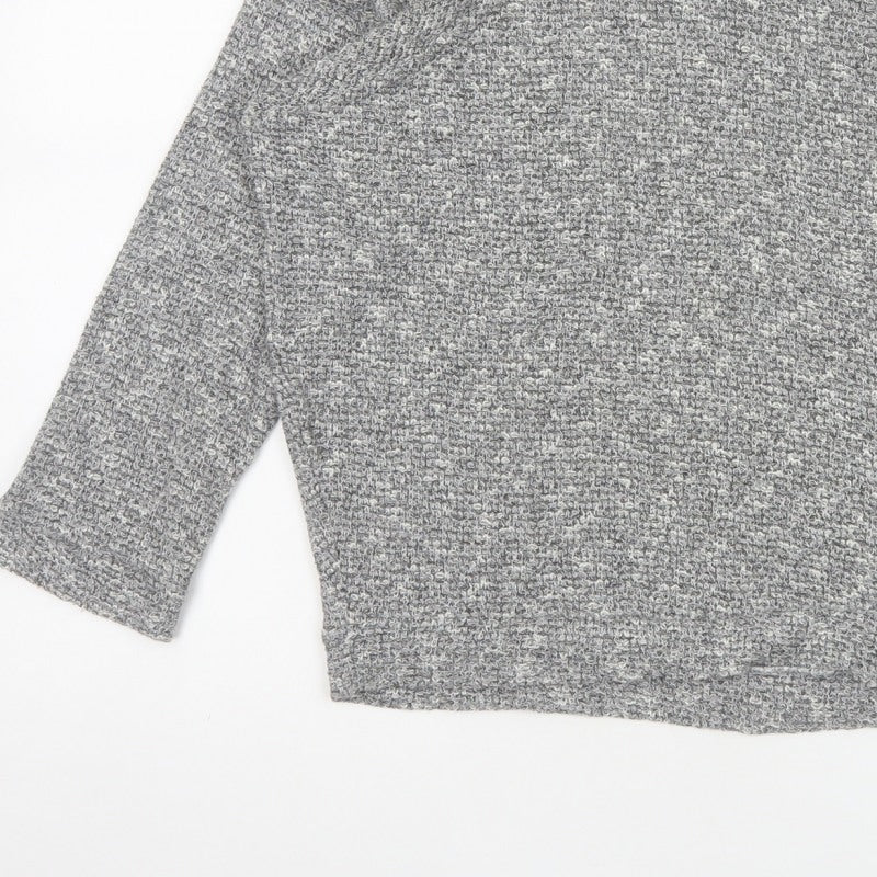 River Island Women Grey Size 10 Knit Tie Back Long Sleeve Basic Top