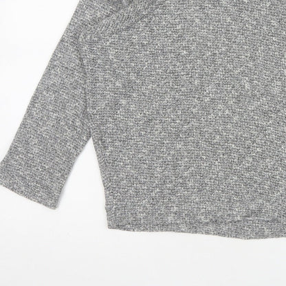 River Island Women Grey Size 10 Knit Tie Back Long Sleeve Basic Top