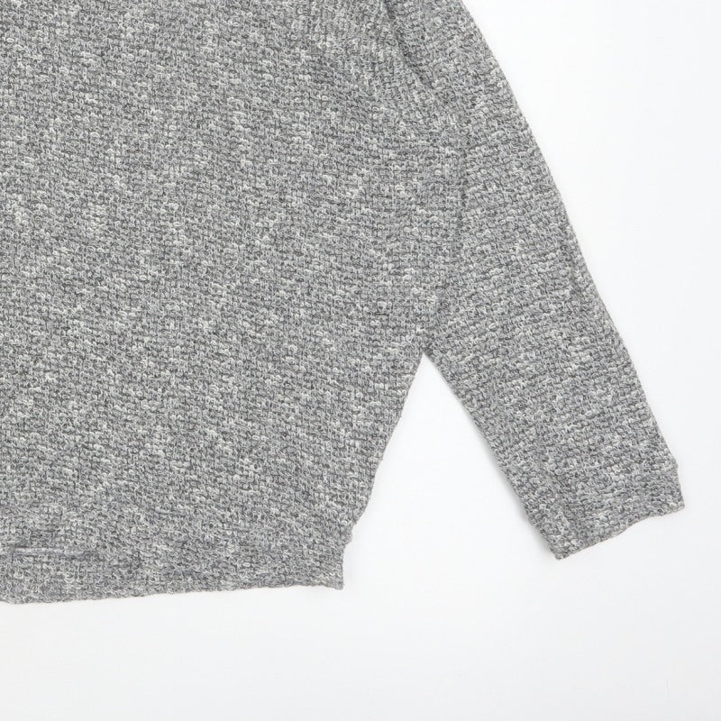 River Island Women Grey Size 10 Knit Tie Back Long Sleeve Basic Top