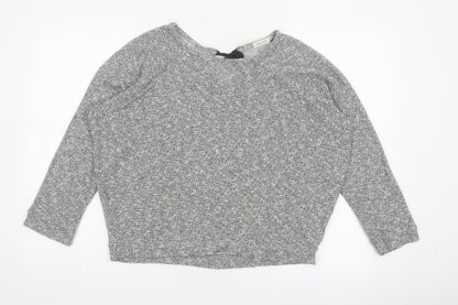 River Island Women Grey Size 10 Knit Tie Back Long Sleeve Basic Top