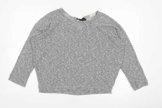 River Island Women Grey Size 10 Knit Tie Back Long Sleeve Basic Top
