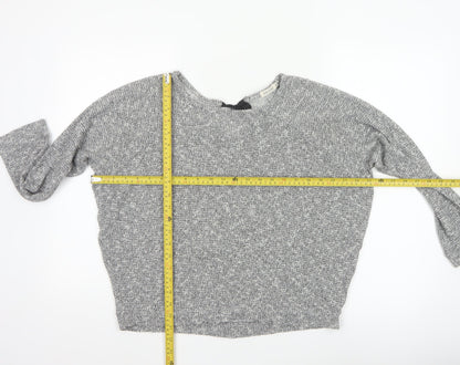 River Island Women Grey Size 10 Knit Tie Back Long Sleeve Basic Top