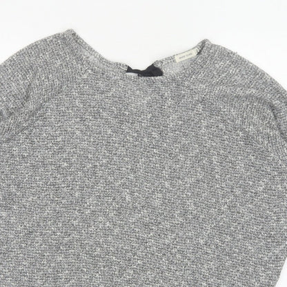 River Island Women Grey Size 10 Knit Tie Back Long Sleeve Basic Top