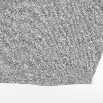 River Island Women Grey Size 10 Knit Tie Back Long Sleeve Basic Top