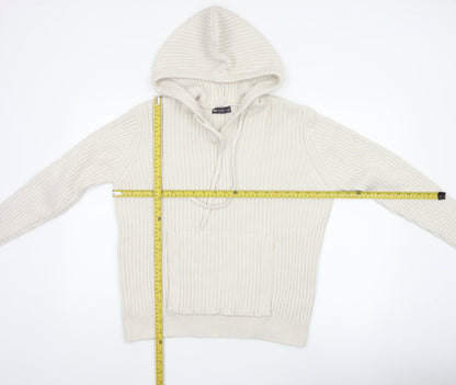 M&S Collection Women Ivory L Rib Knit Hooded Pullover Jumper