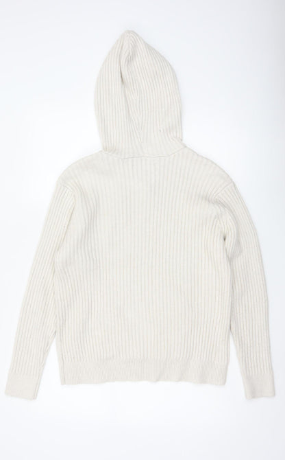 M&S Collection Women Ivory L Rib Knit Hooded Pullover Jumper
