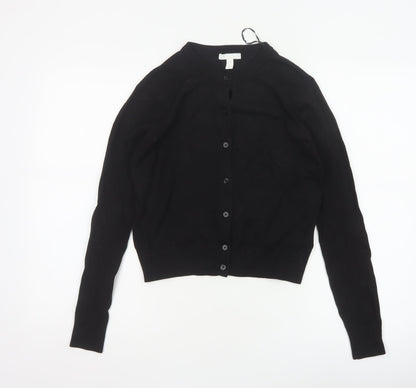 H&M Women Black S Button Front Crew Neck Knit Cardigan