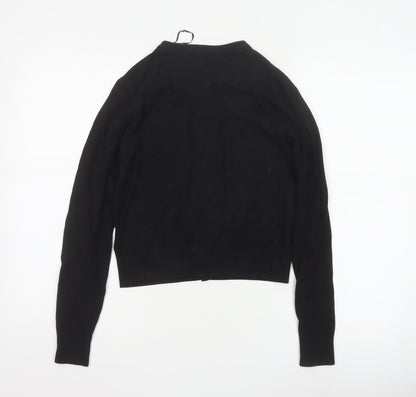 H&M Women Black S Button Front Crew Neck Knit Cardigan