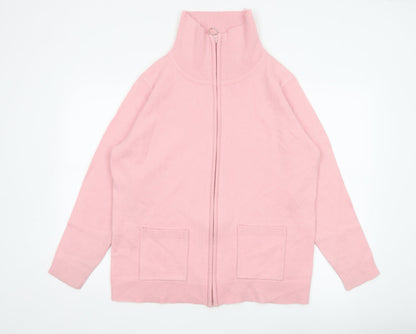 Damart Women Pink UK 18 Full Zip High Neck Knit Cardigan