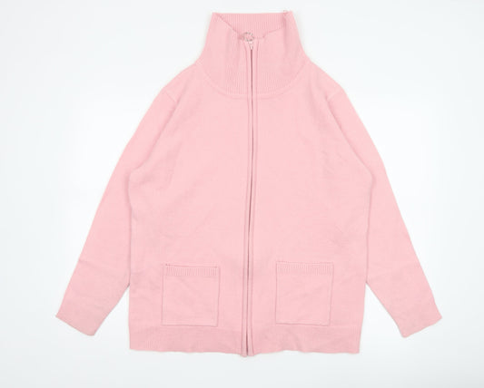 Damart Women Pink UK 18 Full Zip High Neck Knit Cardigan
