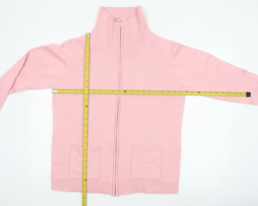 Damart Women Pink UK 18 Full Zip High Neck Knit Cardigan