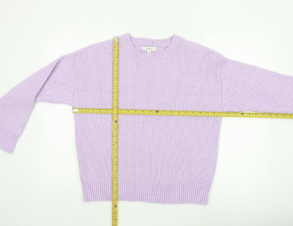Marks & Spencer Women Purple M Rib Knit Crew Neck Pullover Jumper