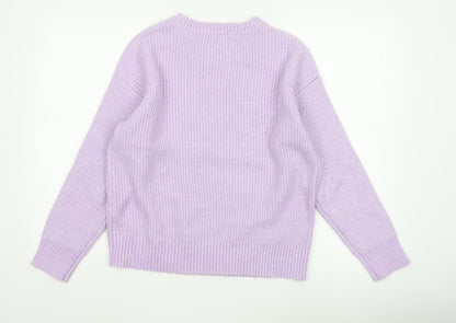 Marks & Spencer Women Purple M Rib Knit Crew Neck Pullover Jumper