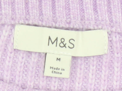 Marks & Spencer Women Purple M Rib Knit Crew Neck Pullover Jumper