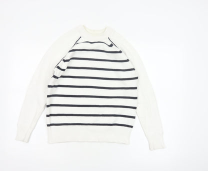 Marks & Spencer Women White XS Striped Crew Neck Knit Pullover Jumper