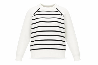 Marks & Spencer Women White XS Striped Crew Neck Knit Pullover Jumper