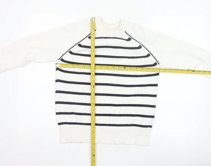 Marks & Spencer Women White XS Striped Crew Neck Knit Pullover Jumper