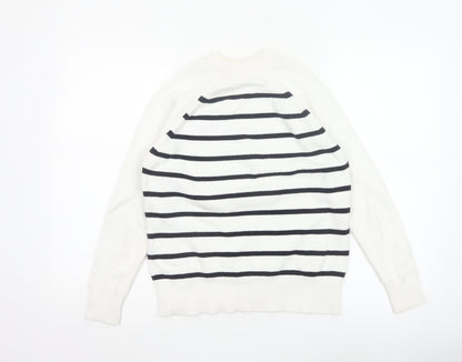 Marks & Spencer Women White XS Striped Crew Neck Knit Pullover Jumper