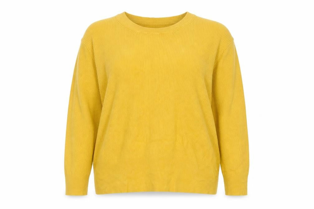 Marks and Spencer Women Yellow UK 20 Ribbed Crew Neck Knit Jumper