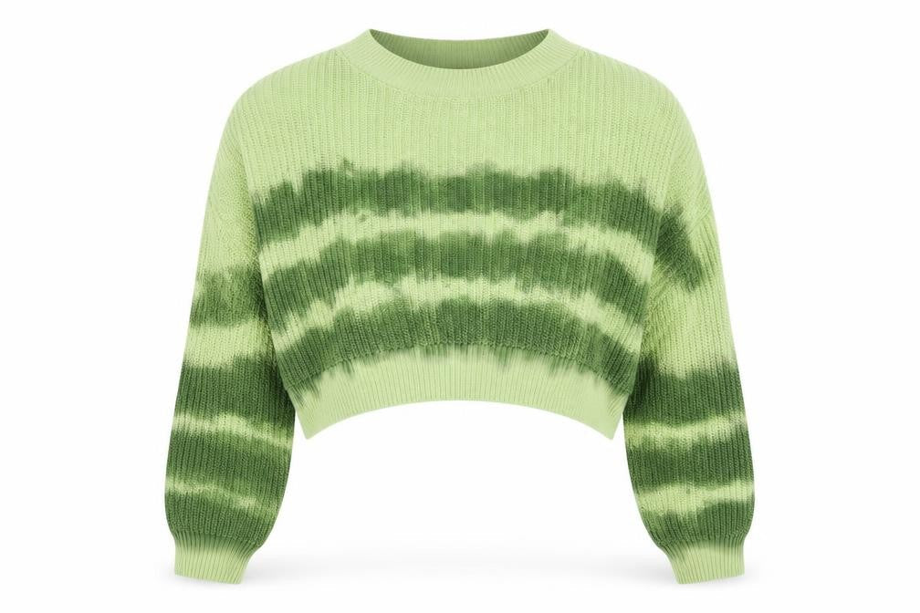 Front view of ASOS Design Women Green Striped Knit Jumper UK 14 Crew Neck Cropped