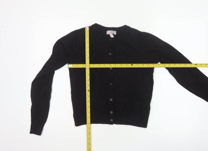 H&M Women Black Size S Button Up Crew Neck Knit Cardigan