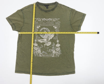 New Look Women Green UK 14 Basic Eagle Moon Graphic T-Shirt