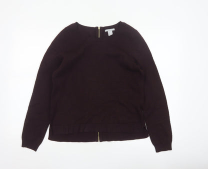H&M Women’s Brown UK 12 Full Zip Knit Jumper Long Sleeve
