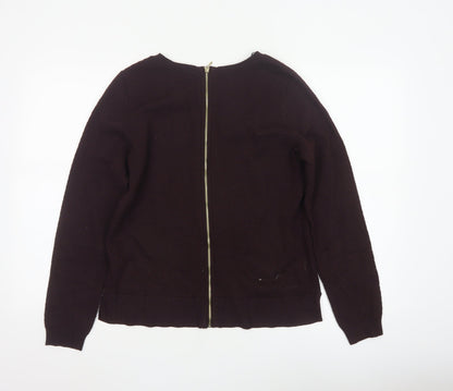 H&M Women’s Brown UK 12 Full Zip Knit Jumper Long Sleeve