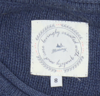 Mantaray Women’s Blue Ivory Stripe Cable Knit Pocket Jumper UK 8 Cotton