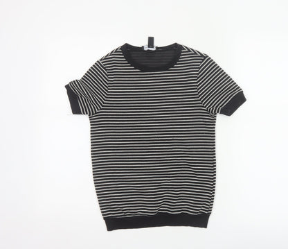 New Look Women’s Black White Striped Jersey T-Shirt UK 8 Short Sleeve