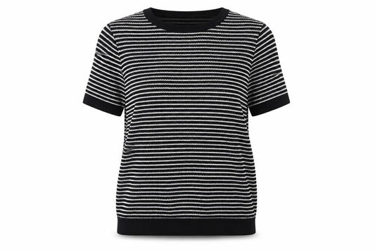 New Look Women’s Black White Striped Jersey T-Shirt UK 8 Short Sleeve