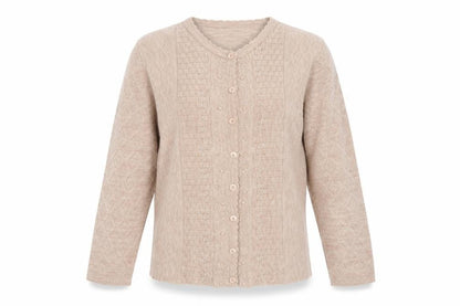 Genesis Women Beige M Embellished V-Neck Button Knit Cardigan