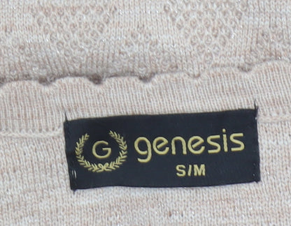 Genesis Women Beige M Embellished V-Neck Button Knit Cardigan