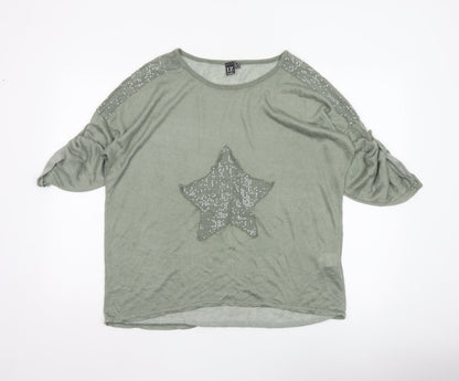 Izabel Women Grey Size 10 Star Sequin Jersey Balloon Sleeve T-Shirt