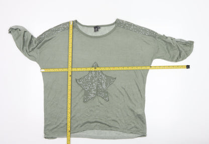 Izabel Women Grey Size 10 Star Sequin Jersey Balloon Sleeve T-Shirt