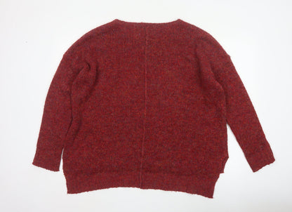 Marks and Spencer Women Red L V-Neck Raglan Knit Pullover Jumper