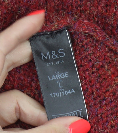 Marks and Spencer Women Red L V-Neck Raglan Knit Pullover Jumper