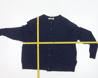 Marks and Spencer Women Blue Size 18 Button Round Neck Knit Cardigan
