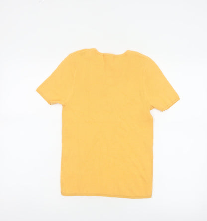 TP Women's Yellow Size 14 Rib Knit Floral Short Sleeve T-Shirt