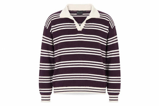 ASOS Design Women Purple Ivory Striped Collared Knit Jumper UK 12-14 M