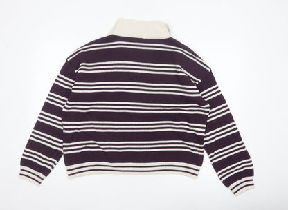 ASOS Design Women Purple Ivory Striped Collared Knit Jumper UK 12-14 M