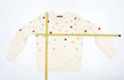 Marks and Spencer Women Ivory Polka Dot Knit Jumper UK 10 Crew Neck
